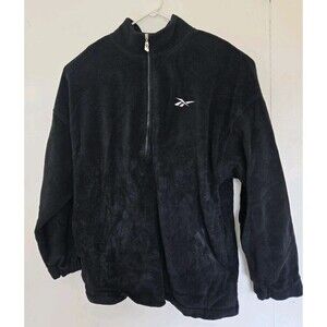 Vintage Reebok Sweatshirt Mens 2XL 1/4 Zip Fleece‎ Black Boxy Sportswear 90s Y2K